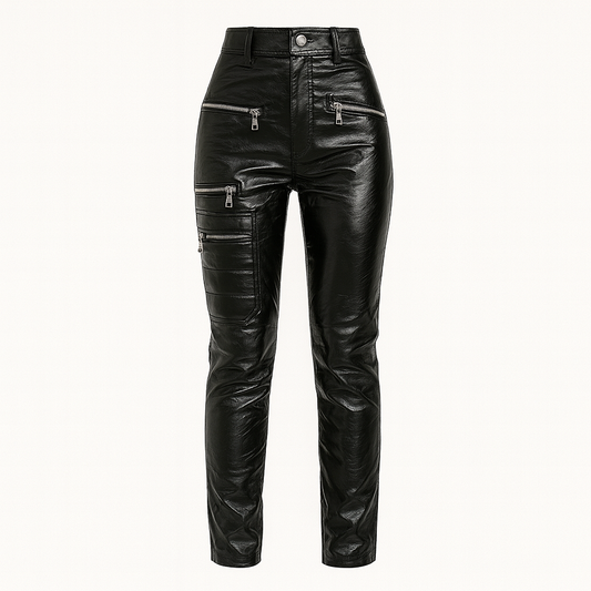 Multi-Zip Glossy Leather Pants – Jet Black