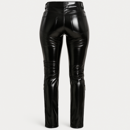 Multi-Zip Glossy Leather Pants – Jet Black