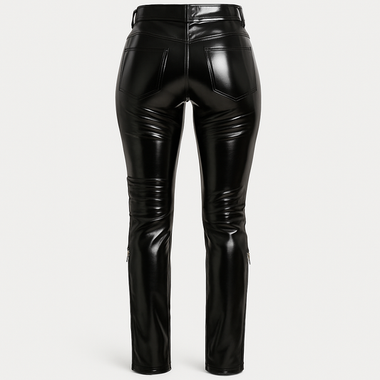 Multi-Zip Glossy Leather Pants – Jet Black