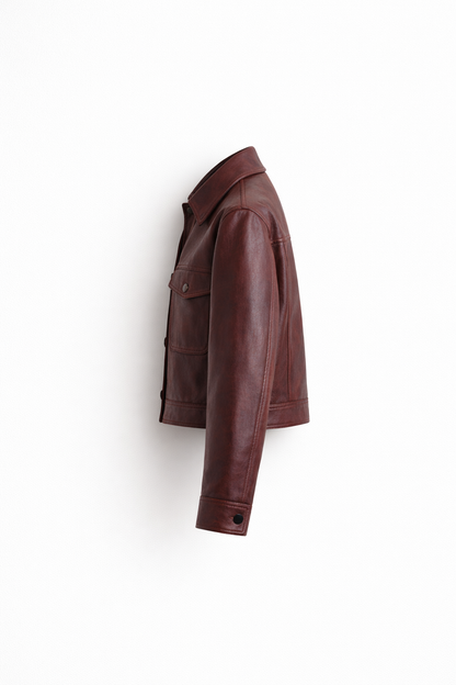 Women’s Vintage Washed Wine Red Leather Jacket