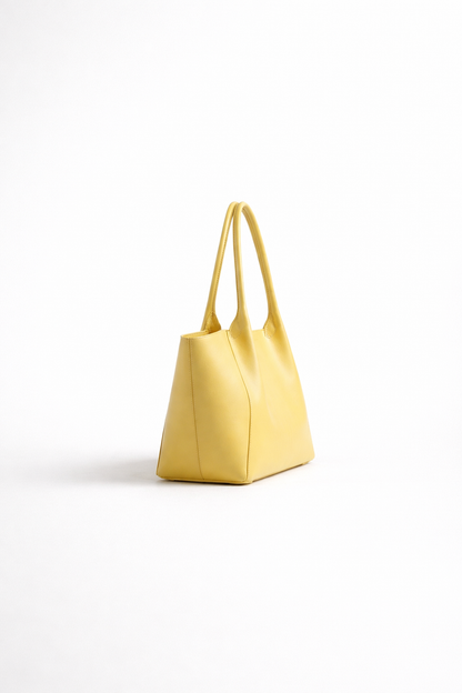 Lemon Yellow Leather Tote Bag