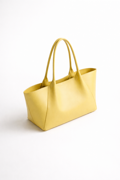 Lemon Yellow Leather Tote Bag