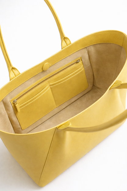 Lemon Yellow Leather Tote Bag
