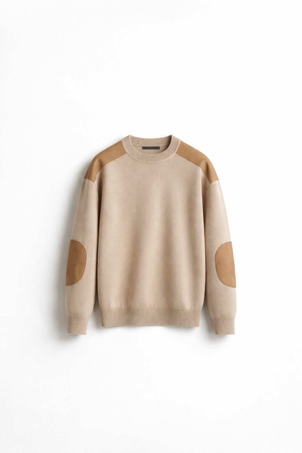 Men’s Sand Leather Panel Knit Sweater
