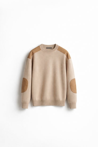 Men’s Sand Leather Panel Knit Sweater