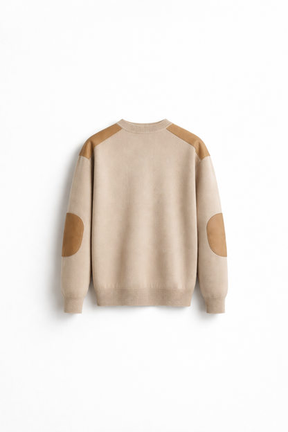 Men’s Sand Leather Panel Knit Sweater