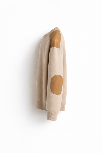 Men’s Sand Leather Panel Knit Sweater
