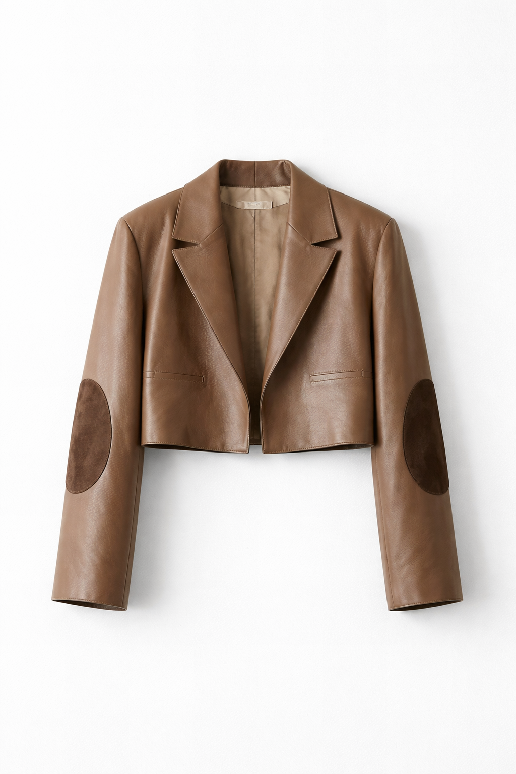 Women’s Cropped Cappuccino Leather Blazer with Suede Elbow Patches