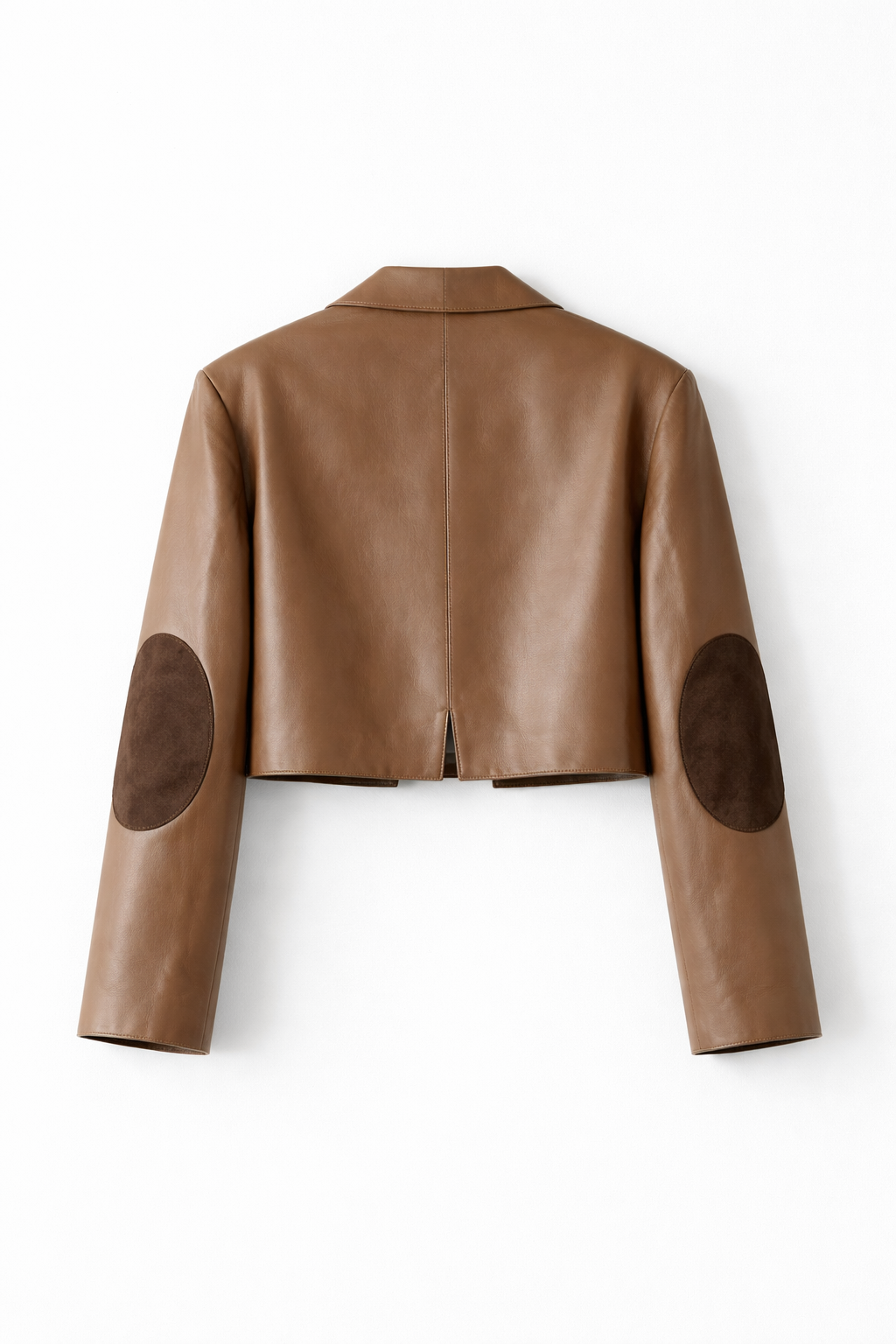 Women’s Cropped Cappuccino Leather Blazer with Suede Elbow Patches