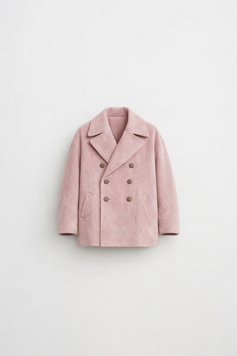 Pastel Pink Velvet Suede Pea Coat