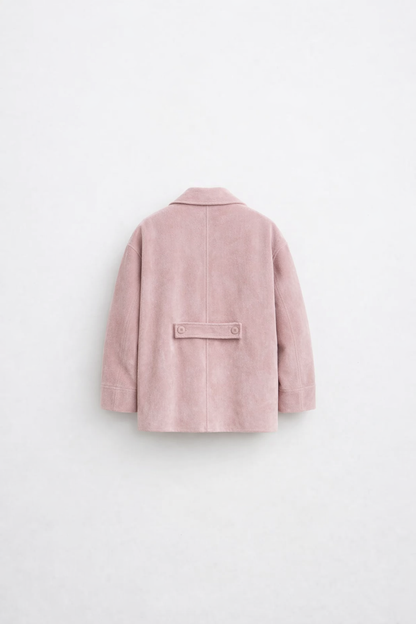 Pastel Pink Velvet Suede Pea Coat