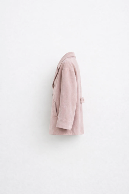 Pastel Pink Velvet Suede Pea Coat
