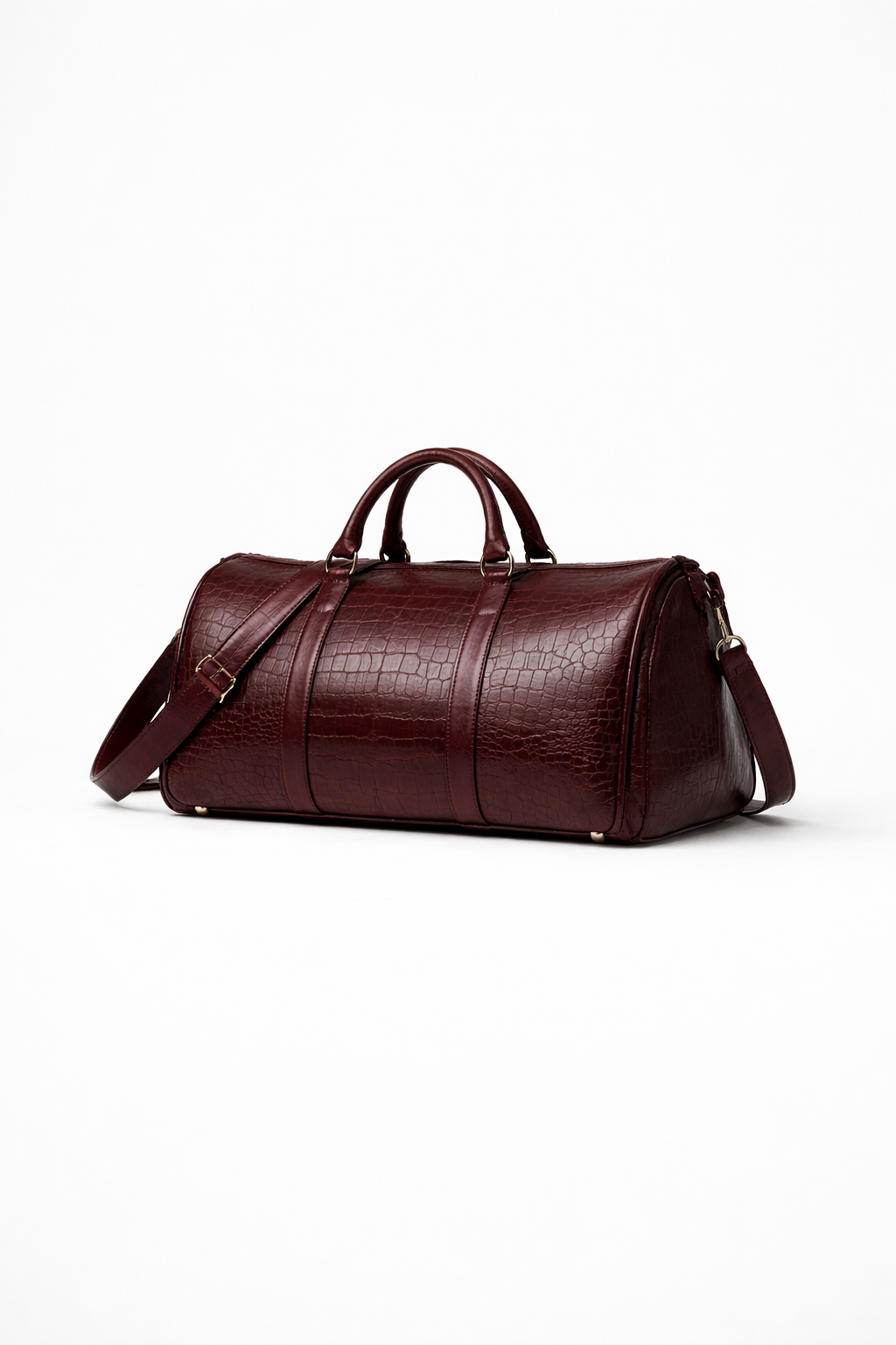 Deep Wine Crocodile Leather Duffle Bag