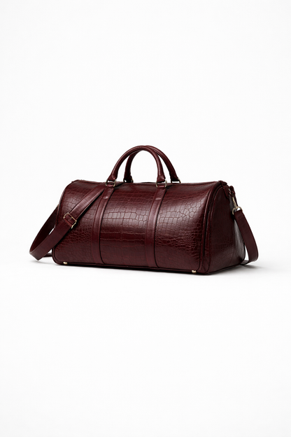 Deep Wine Crocodile Leather Duffle Bag