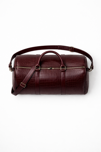 Deep Wine Crocodile Leather Duffle Bag
