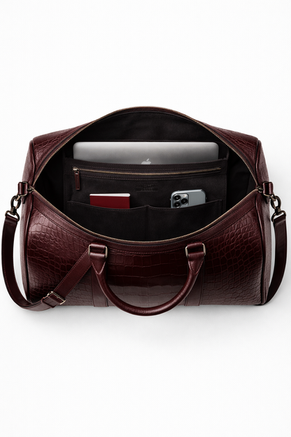 Deep Wine Crocodile Leather Duffle Bag