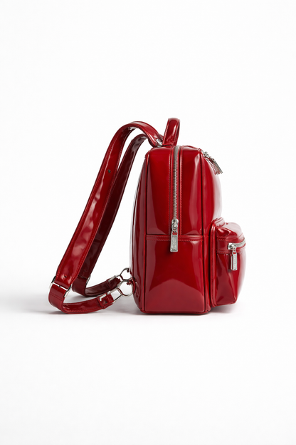 Cherry Lacquer Red Boxy Leather Backpack