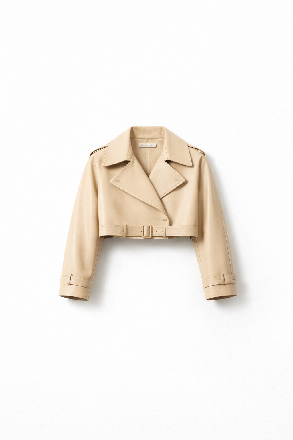 Latte Cropped Leather Trench