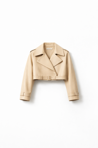 Latte Cropped Leather Trench