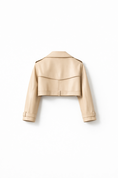 Latte Cropped Leather Trench