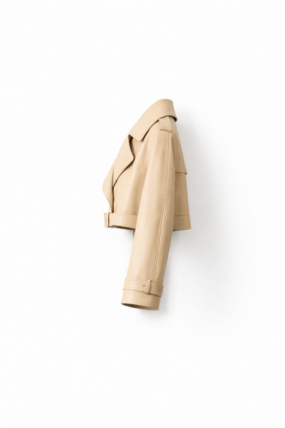 Latte Cropped Leather Trench