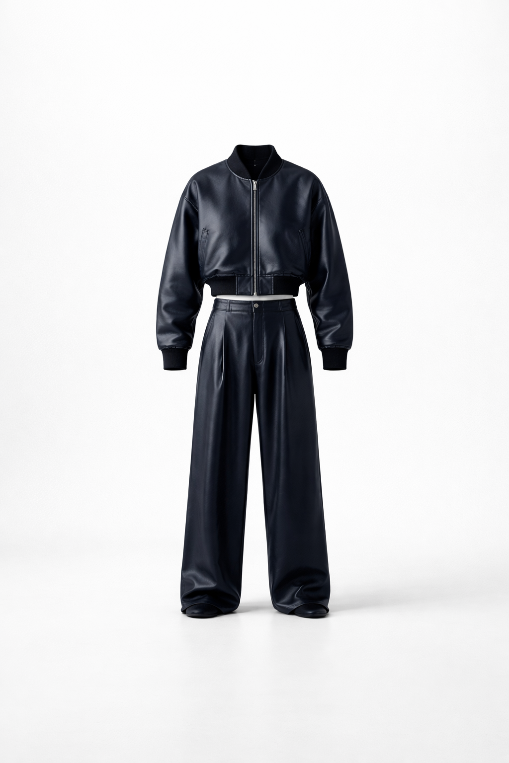 Midnight Cropped Leather Bomber Set