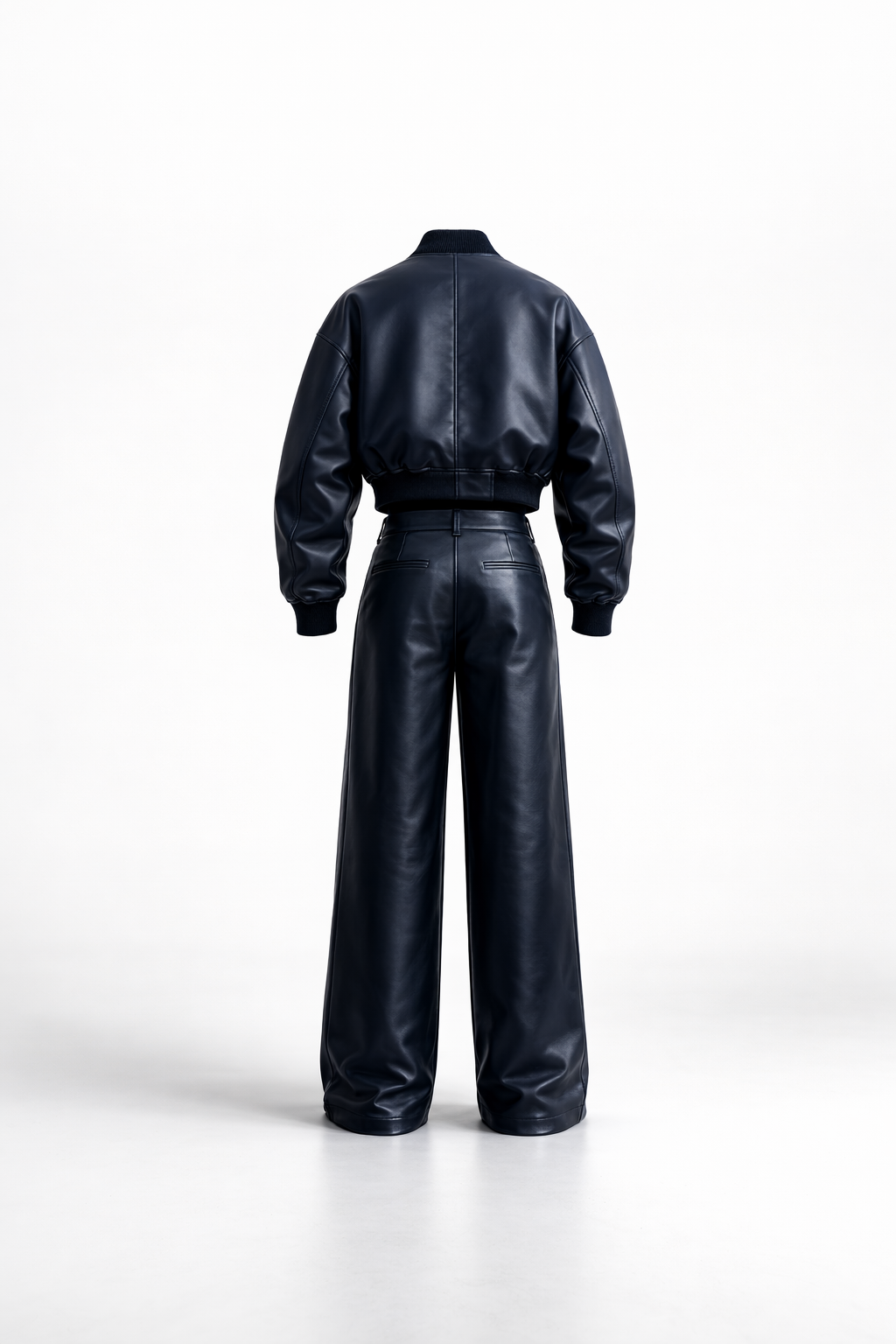 Midnight Cropped Leather Bomber Set