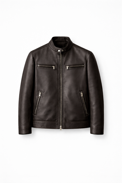 Men Charcoal leather jacket on a white background