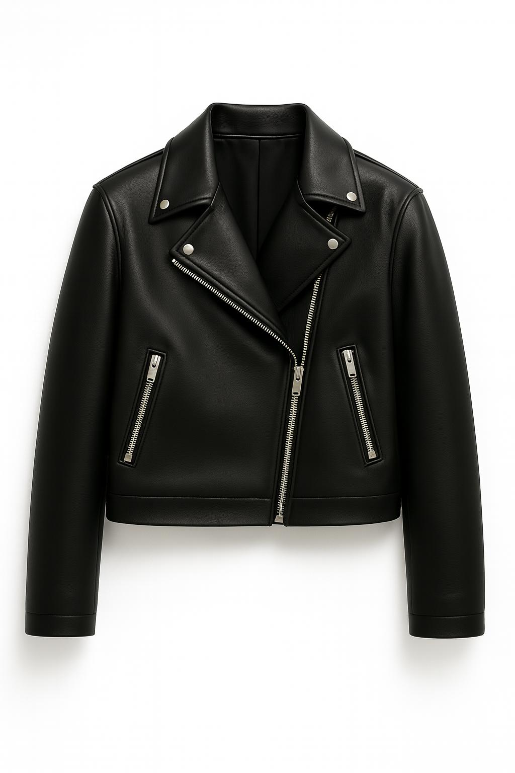Women Cropped Leather Biker Jacket