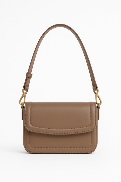Soft-Frame Taupe Leather Crossbody Bag for Women