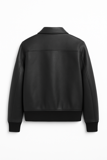 Black Genuine Leather Bomber Jacket