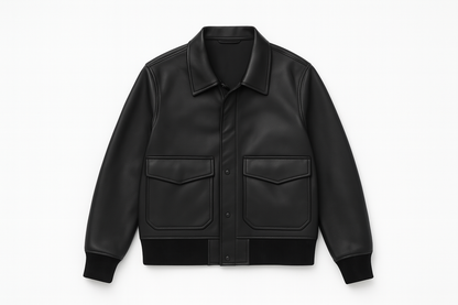 Black Genuine Leather Bomber Jacket