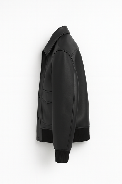 Black Genuine Leather Bomber Jacket