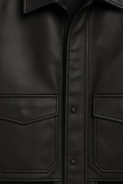 Black Genuine Leather Bomber Jacket