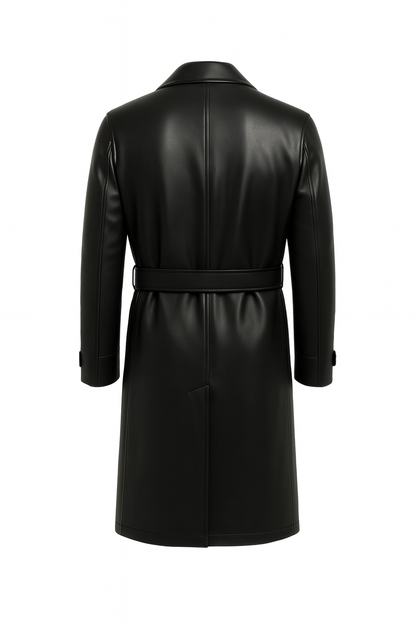 Men Black Leather Trench Coat