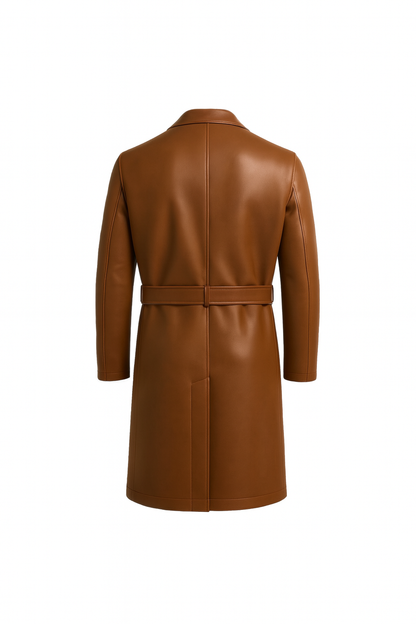 Men Brown Leather Trench Coat