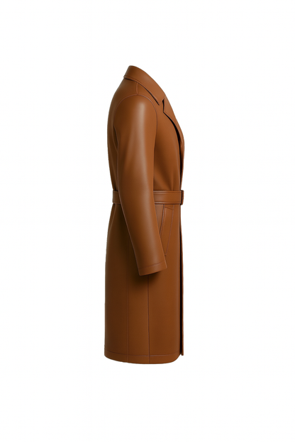 Men Brown Leather Trench Coat