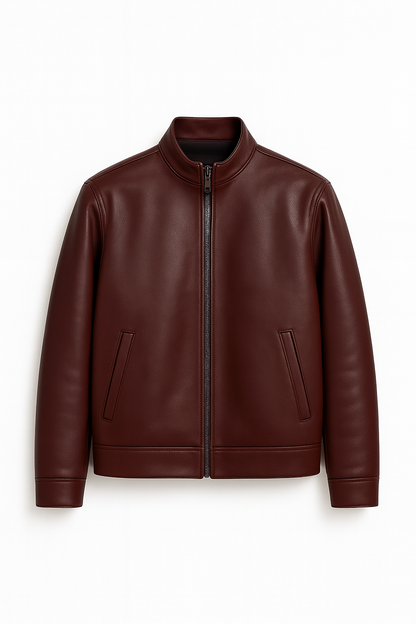 Men Burgundy Leather Relaxed Jacket
