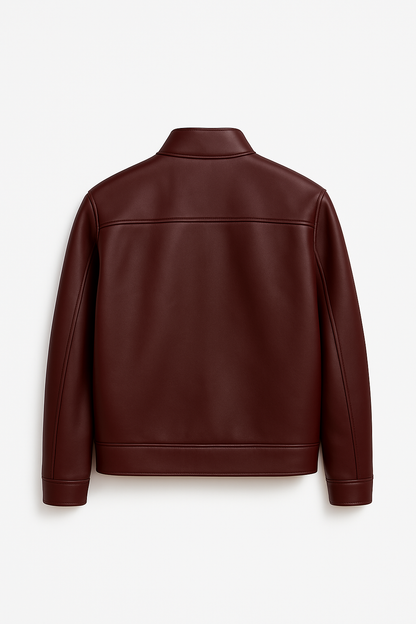 Men Burgundy Leather Relaxed Jacket
