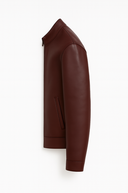 Men Burgundy Leather Relaxed Jacket