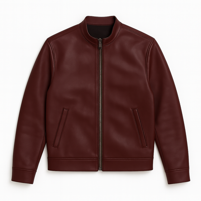 Men Burgundy Leather Relaxed Jacket