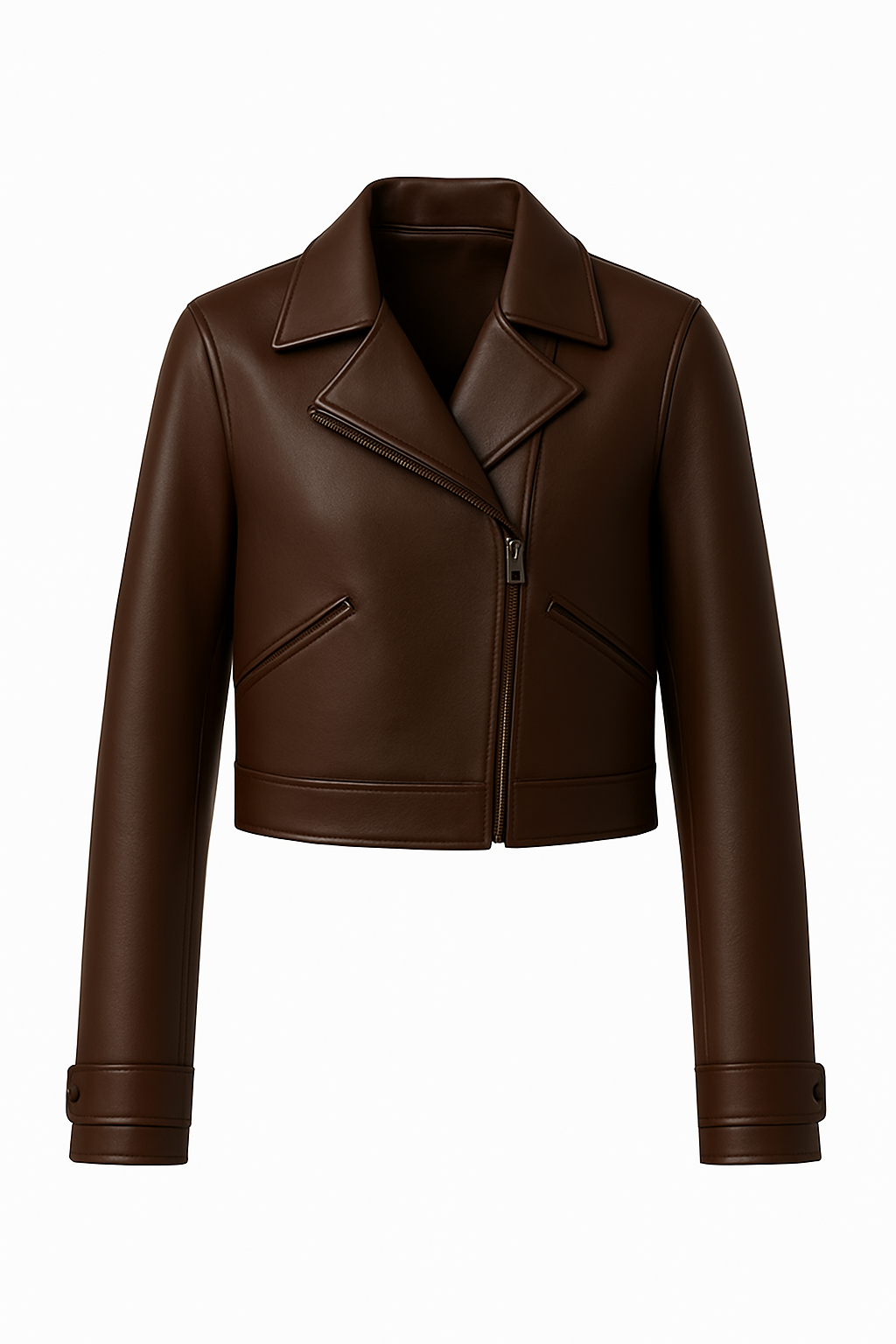 Cropped Brown Leather Moto Jacket for Women