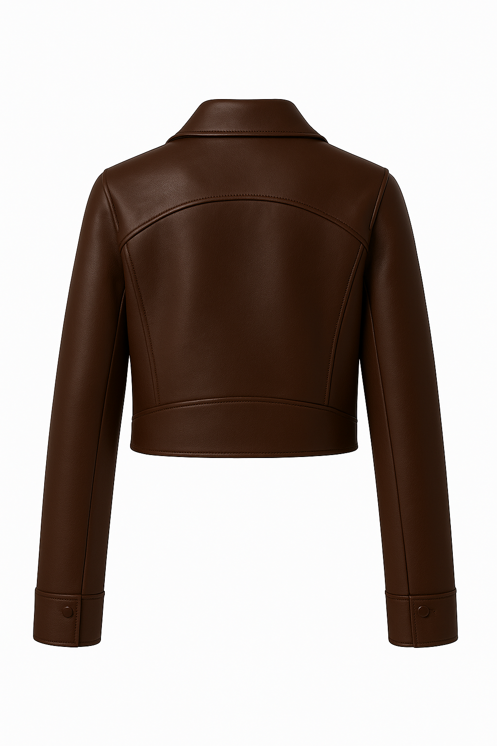 Cropped Brown Leather Moto Jacket for Women