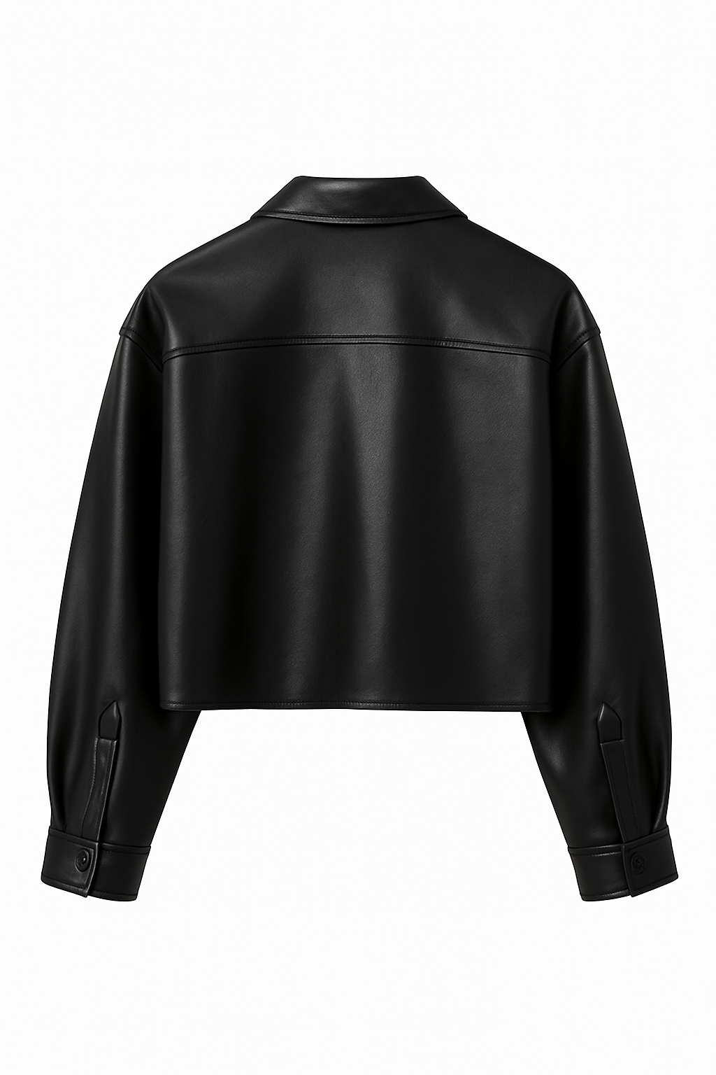 Black Cropped Faux Leather Shirt for Women