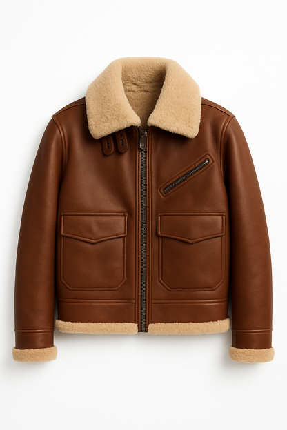 Men Shearling Leather Aviator Jacket