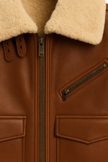 Men Shearling Leather Aviator Jacket