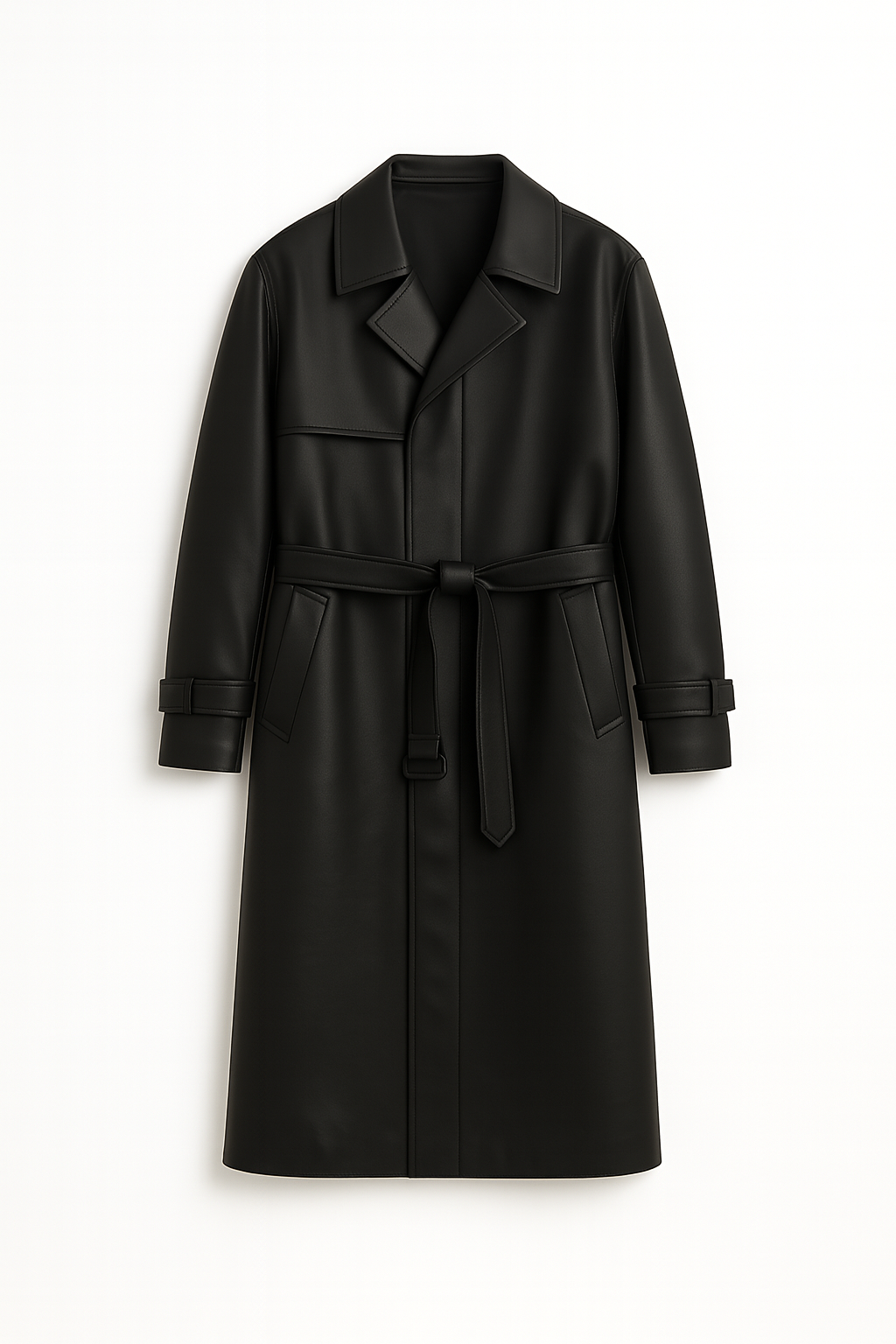 Midnight Black Leather Trench
