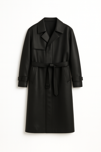 Midnight Black Leather Trench