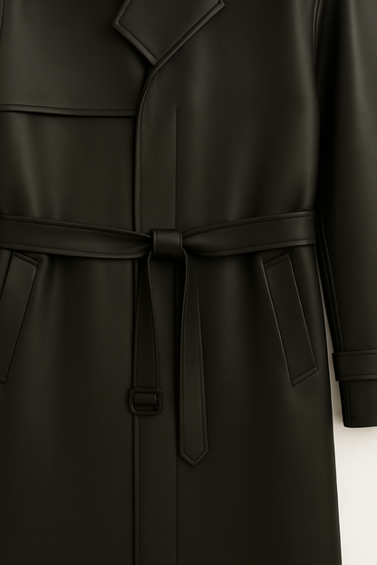 Midnight Black Leather Trench
