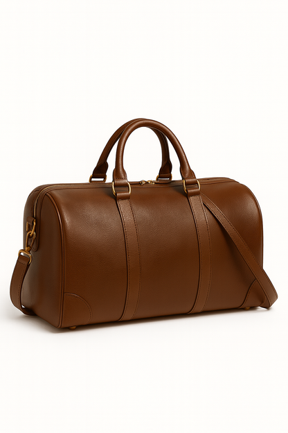 Men’s Full-Grain Leather Duffle Bag – Caramel Brown